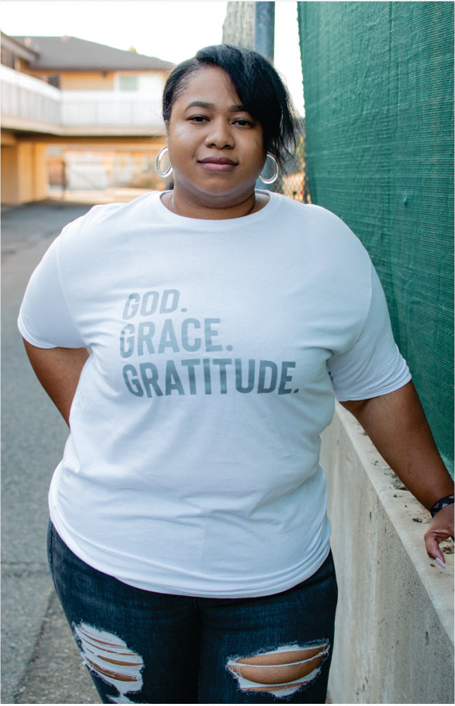 GOD.GRACE.GRATITUDE Tush Tee (White)