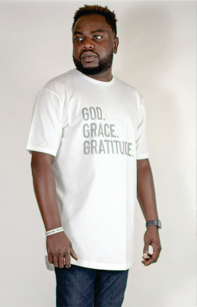 GOD.GRACE.GRATITUDE Tush Tee (White)